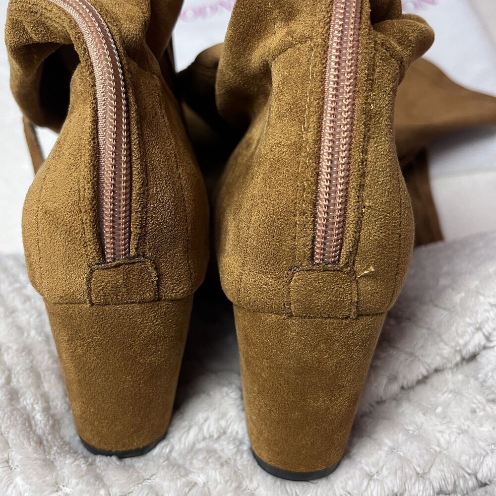 Goodnight Macaroon Marlo Tan Suede Over The Knee Boots Block Heel Size 7.5 NWOT - Picture 6 of 9